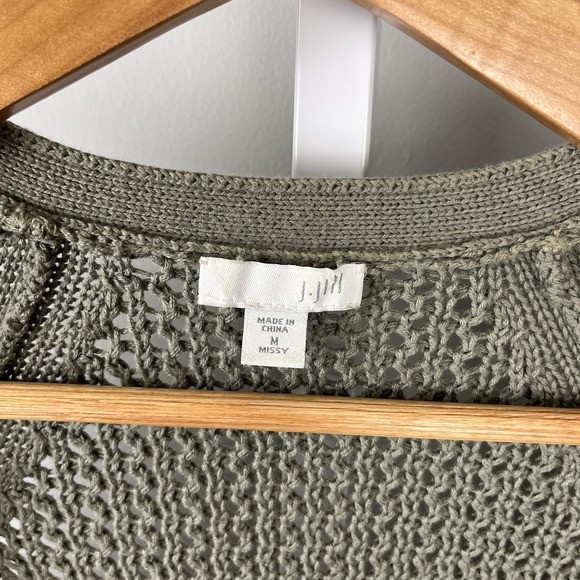 J. Jill Open Front Cardigan Sweater Womens Medium Green Open Knit Cotton Blend - Picture 7 of 7